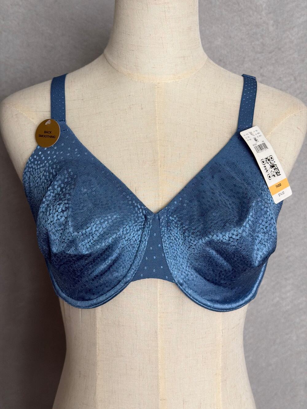 Wacoal Back Appeal Bra Unlined Underwire Blue Women's 36DD NEW